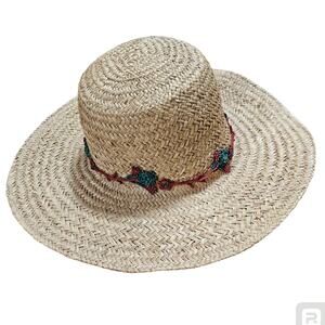 Liz Claiborne Woman's wide brim straw hat with accent beads OS